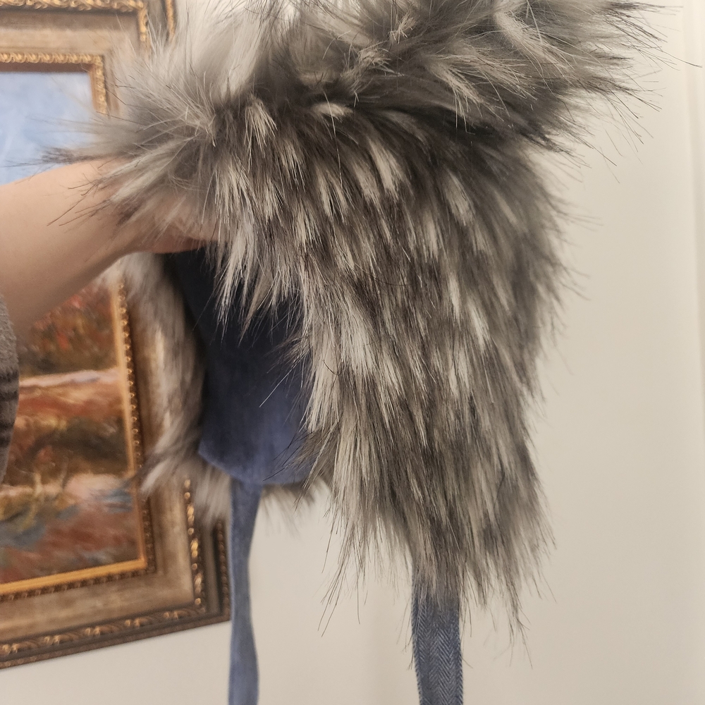Faux Fur Grey Wolf Bonnet 2/3y